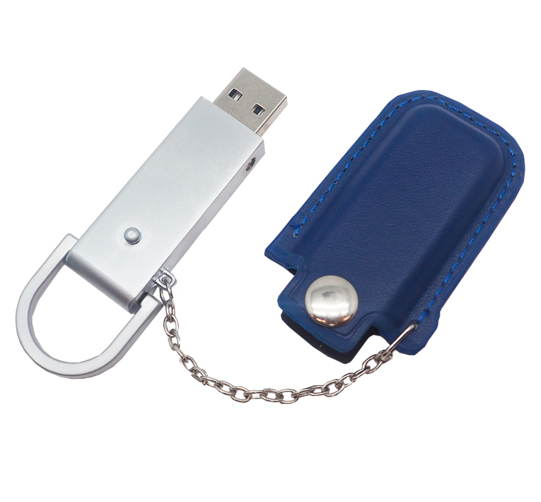 Флеш накопитель USB 2. 0 Palermo в кожаном чехле 32GB, металл, синий/серебристый