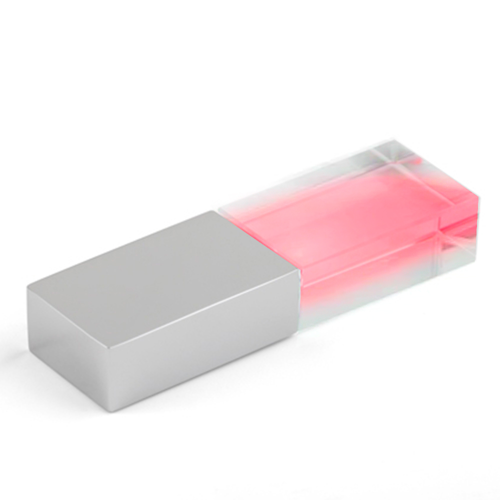 Флеш накопитель USB 2. 0 Кристалл, металл/стекло, прозрачный/серебристый, подсветка красным, 16 GB