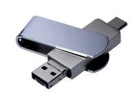 USB 2. 0-флешка на 32 Гб поворотный механизм, c дополнительным разъемом Micro USB с одноцветным металлическим клипом