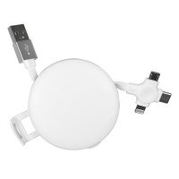 Кабель зарядный выдвижной USB Wingle 3-в-1 на Lightning, Micro-USB, Type-C «U50» 2, 4 A, Quick Charge с подставкой для телефона, белый