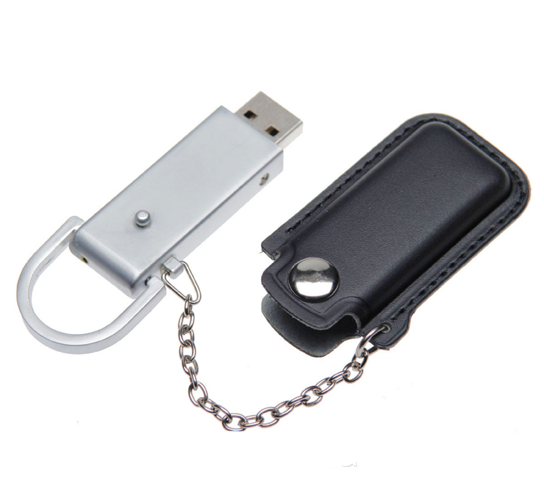 Флеш накопитель USB 2. 0 Palermo в кожаном чехле 32GB, металл, черный/серебристый