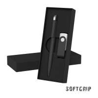 Набор ручка + флеш-карта 16 Гб в футляре, покрытие softgrip, цвет черный