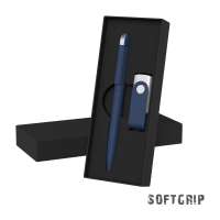 Набор ручка + флеш-карта 16 Гб в футляре, покрытие softgrip, цвет темно-синий