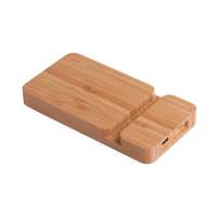 Беспроводное (10W) зарядное устройство "Bamboo Power" 5000 мА·ч с подставкой под смартфон, бамбук, цвет бежевый