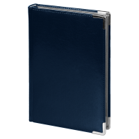 Ежедневник полудатированный Classic Pristine Silver А5, темно-синий с серебром, с металлическими уголками, в твердой обложке с поролоном