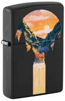 Зажигалка ZIPPO Mountain Waterfall с покрытием Black Light, латунь/сталь, черная, матовая 38x13x57 мм