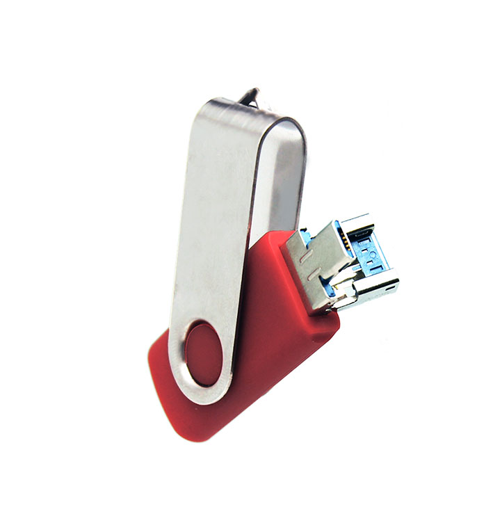 Флеш накопитель USB 3. 0/OTG Twister Smart 16GB, пластик Софт Тач/металл, красный/серебристый
