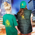 Одежда с логотипом Флора-Сервис: жилет, футболка и бейсболка