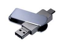 USB 3. 0-флешка на 32 Гб поворотный механизм, c дополнительным разъемом Micro USB с одноцветным металлическим клипом