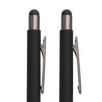 Ручка шариковая FACTOR GRIP со стилусом, черный/темно-серый, металл, пластик, пробка, софт-покрытие