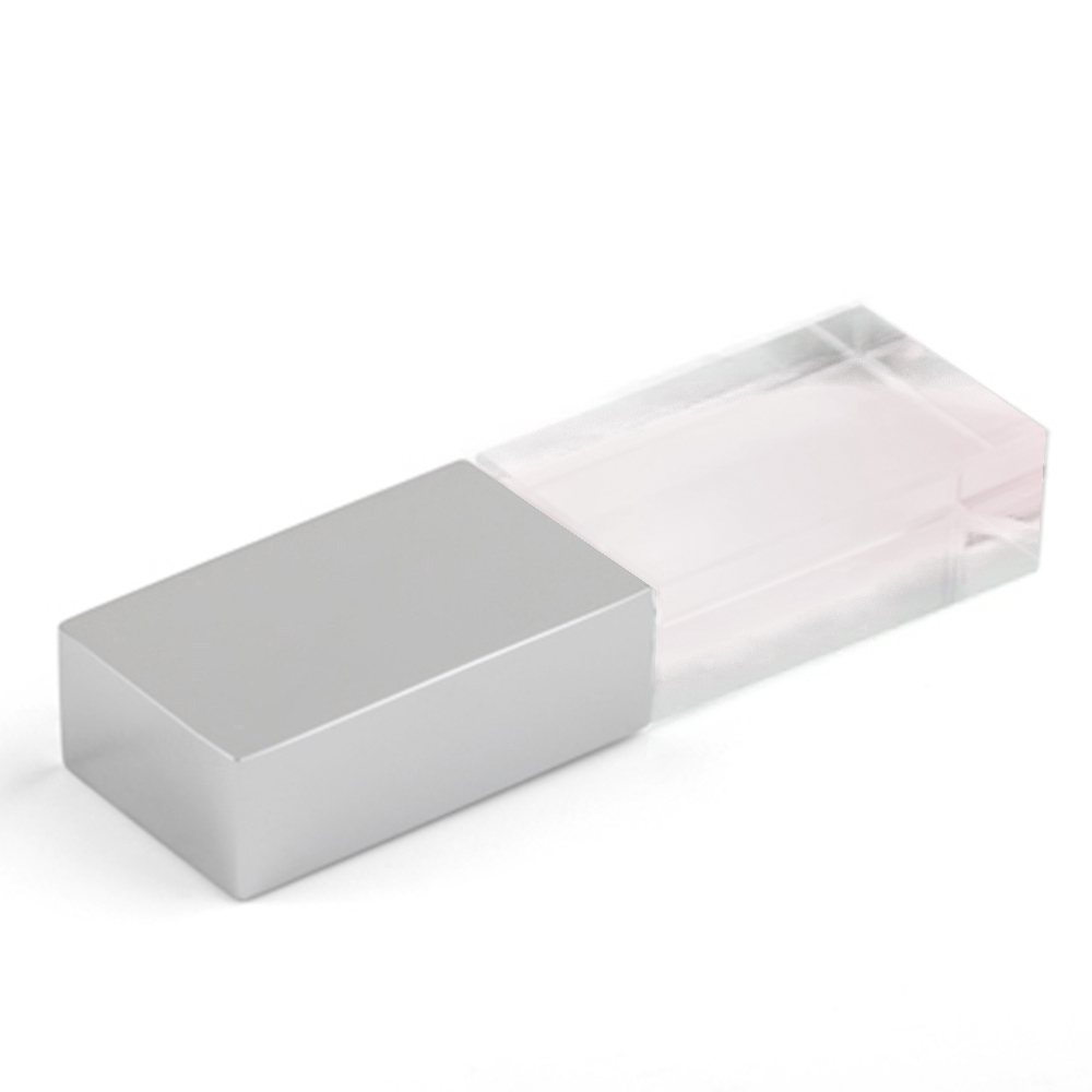 Флеш накопитель USB 2. 0 Кристалл, металл/стекло, прозрачный/серебристый, подсветка белым, 16 GB
